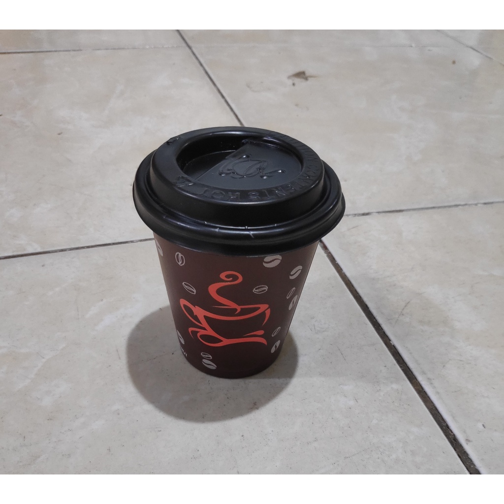 PaperCup+Tutup 8oz 50pcs (Bonus Stirer) , Gelas Kertas, Paper Cup kopi