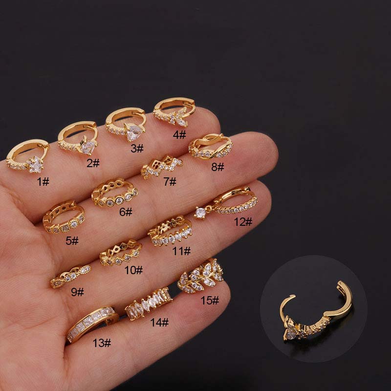 1pc Anting Tindik Tulang Rawan Telinga Bahan Tembaga Dengan Zircon 8mm Untuk Helix Pinna Lobe