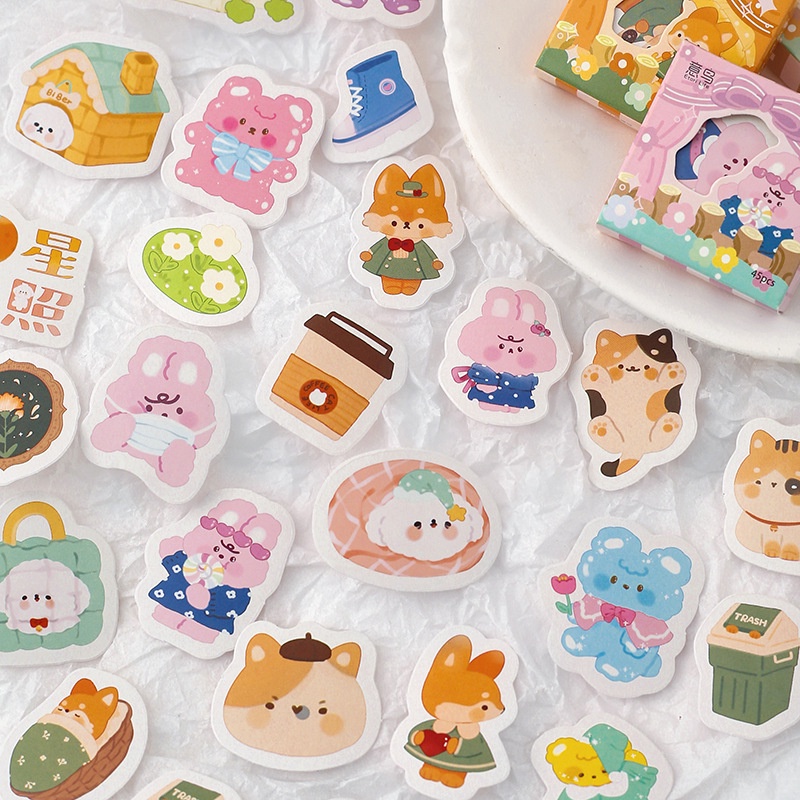 imoda 45 lembar/kotak Stiker Kartun Lucu DIY Scrapbooking Dekorasi Stiker Alat Tulis-2