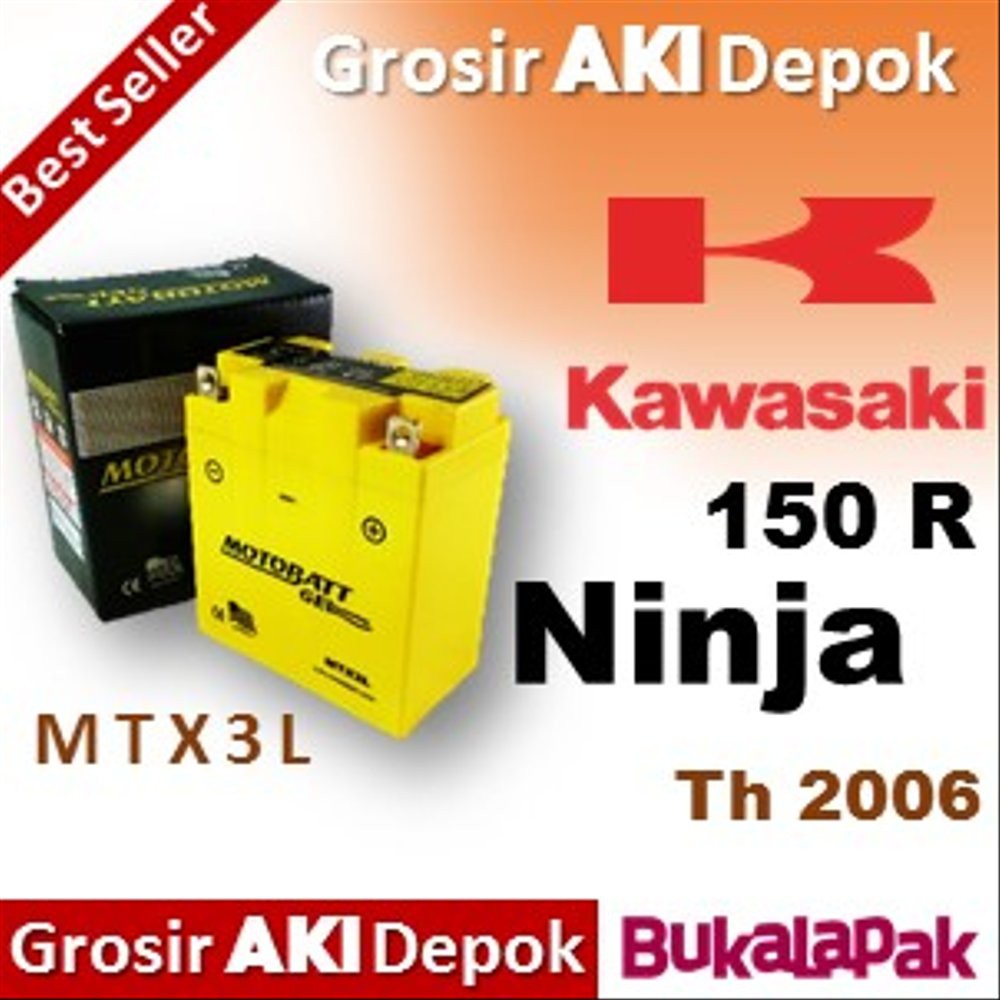 BARU Aki Ninja 150 RR Kawasaki - MTX3L MOTOBATT aki kering motor motob