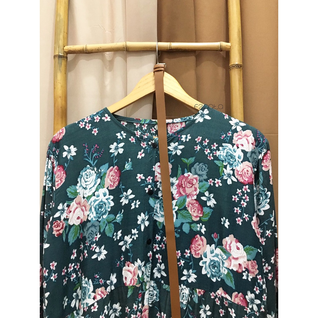 Ezpata Atasan Tunik Midi dress Floral Free belt Busui Friendly dan Wudhu Friendly Korean Style Kekinian Bahan Rayon Adem Motif Bunga