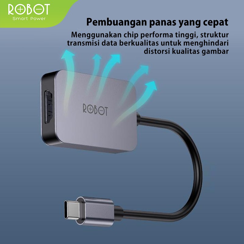 ROBOT - HT100 Type-C to HDMI Adapter with 4K HDMI Alumunium Alloy - Garansi 1 Tahun