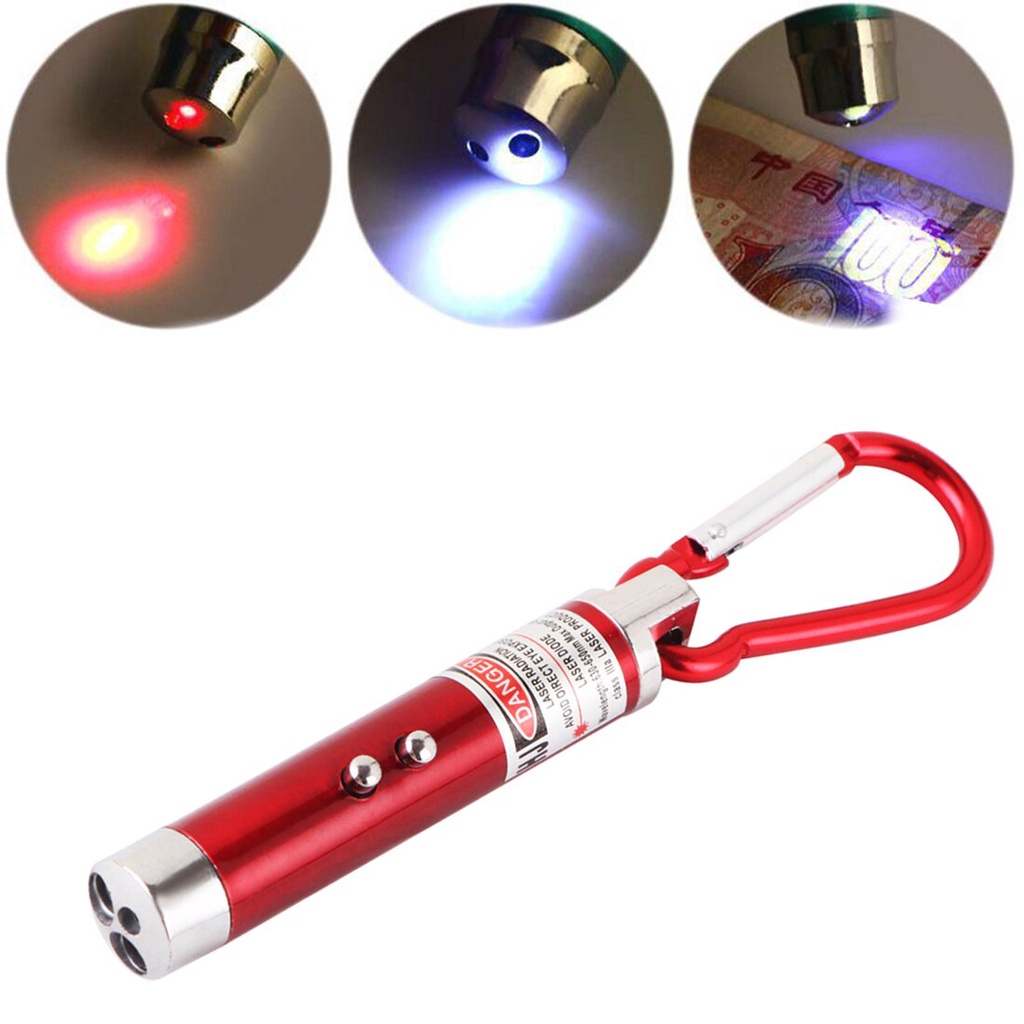 Senter Laser 3 In 1 / Gantungan Kunci Laser Pointer Ulir Free Baterai