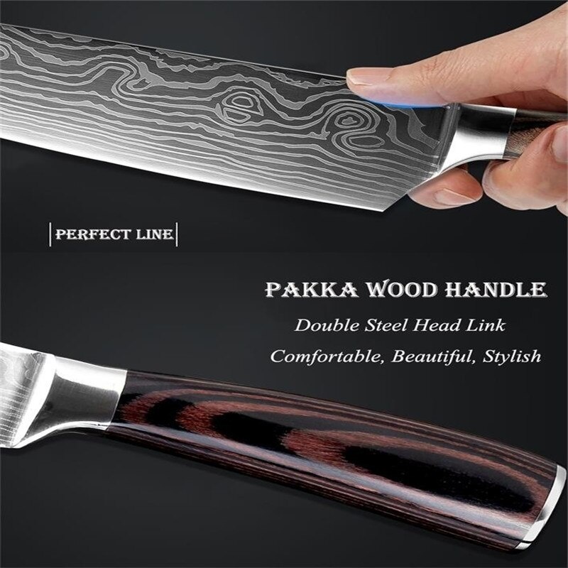 XITUO Pisau Dapur Baja 7CR17 kualitas Tinggi Super tajam Profesional  XITUO Stainless Steel Kitchen Knives Japanese Damascus Pattern Chef Knife Sets Cleaver Paring Santoku Slicing Utility Tool Qing High Quality Japanese Kitchen Knives Cutlery Set Stainles