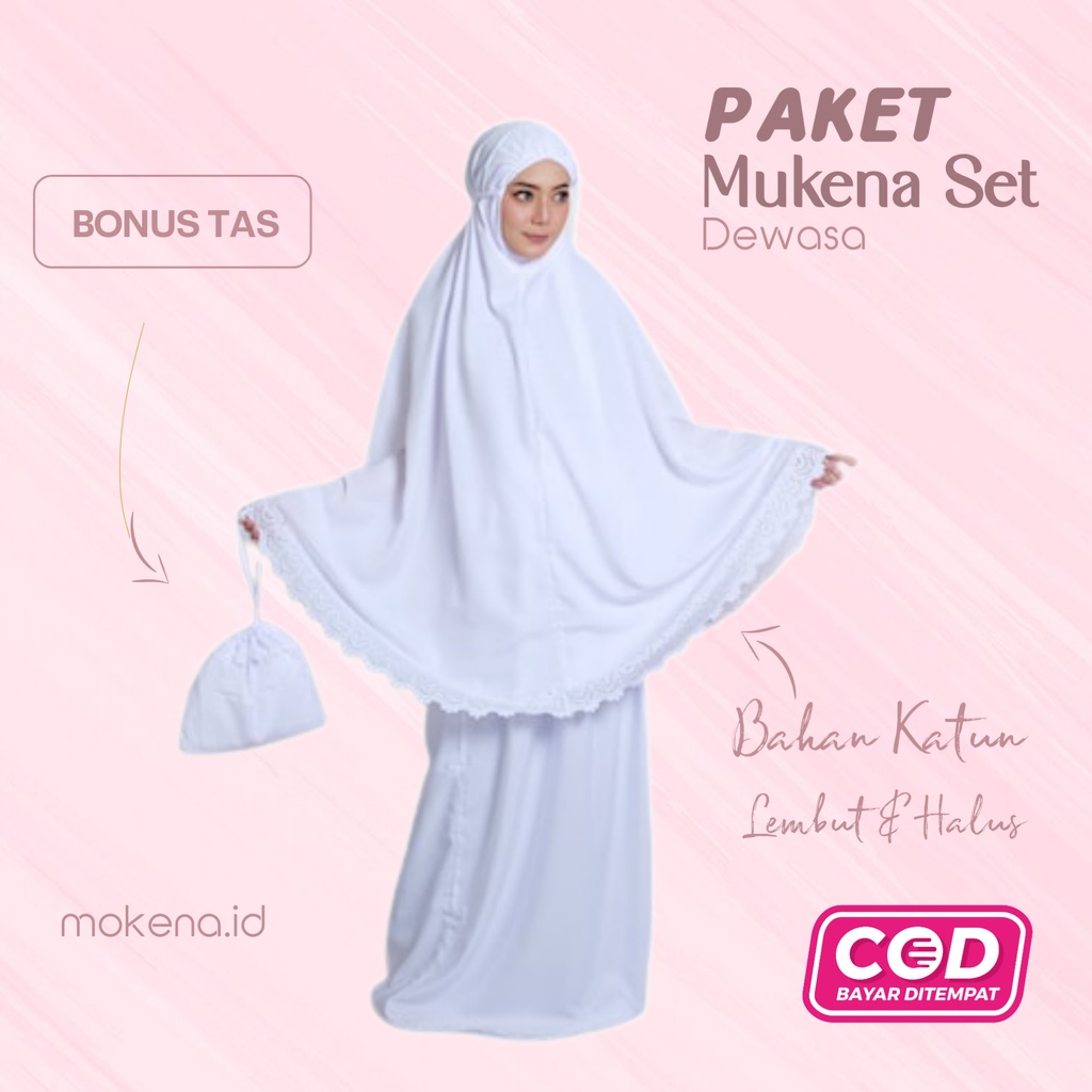 Mukena Mukenah dewasa Travel Traveling jumbo bahan adem bali premium katun murah daily india white