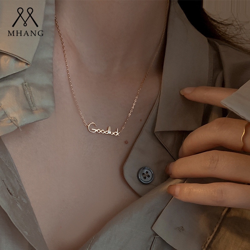 Kalung Liontin Tulisan Goodluck Gaya Korea Untuk Wanita