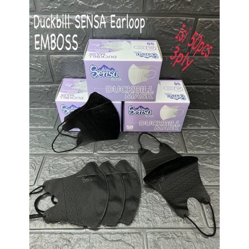 MASKER DUCKBILL EARLOOP SENSA EMBOS HITAM PUTIH