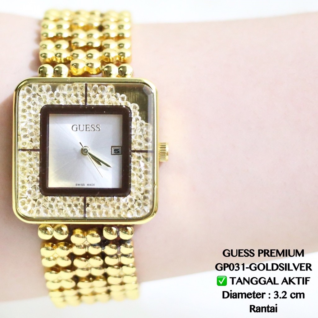 Jam tangan wanita GUESS stainless tanggal aktif model segi full diamond mote FLASH SALE GP031