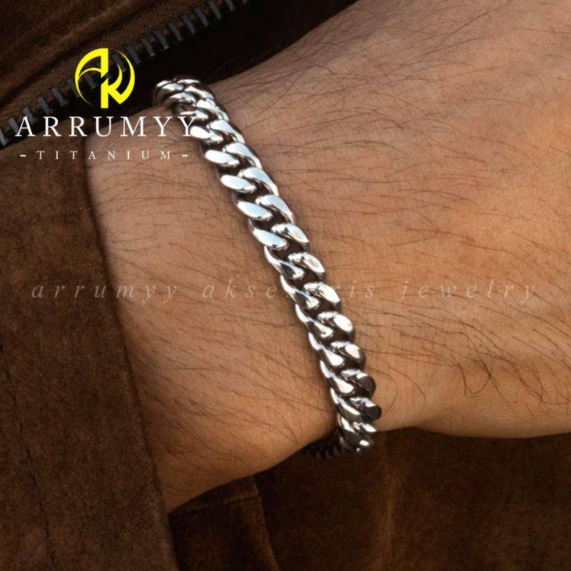 ARRUMYY gelang pria rantai silver original titanium anti karat