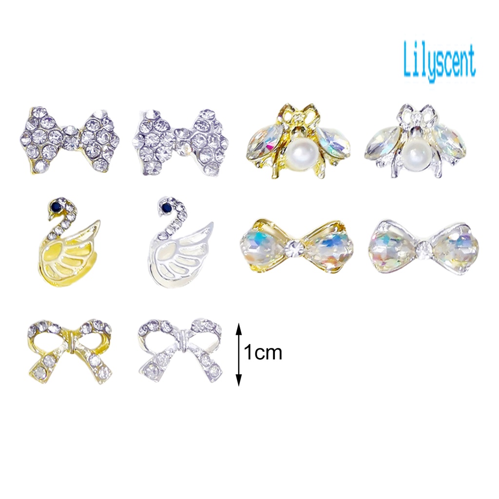 Lily 10Pcs / Pak Pita Alloy Aksen Berlian Imitasi Untuk Aksesoris Nail Art / Manicure