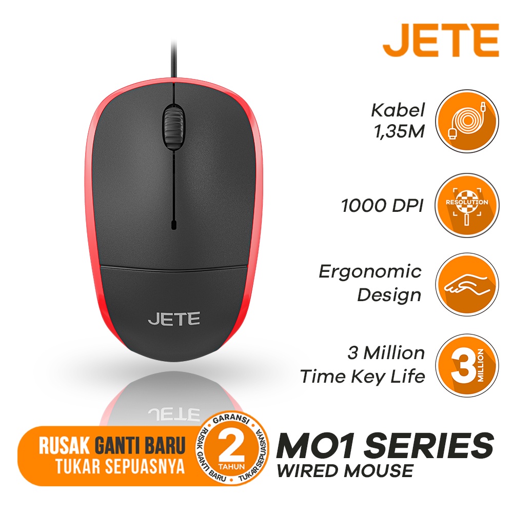 Wired Mouse JETE MO1 1000 DPI Ergonomis Design - Garansi 2 Tahun