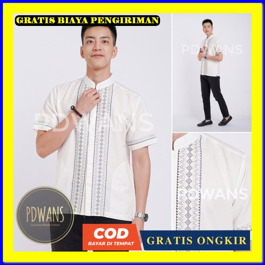 Baju Koko Putih Bordir Lengan Pendek / Koko Lengan Pendek Putih Arsala / Seragam Baju Koko Lengan Pe