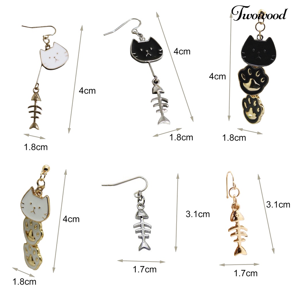 Twowood 1 Pair Cat Shape Earrings Funny Exquisite Stainless Lady Dangle Hook Earrings for Girls