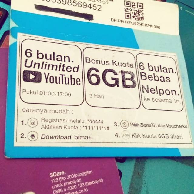 Kartu perdana tri unlimited youtube 6 bulan