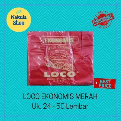 Kantong Plastik Kresek Loco Ekonomis 24 x 40 Merah isi 50 lembar