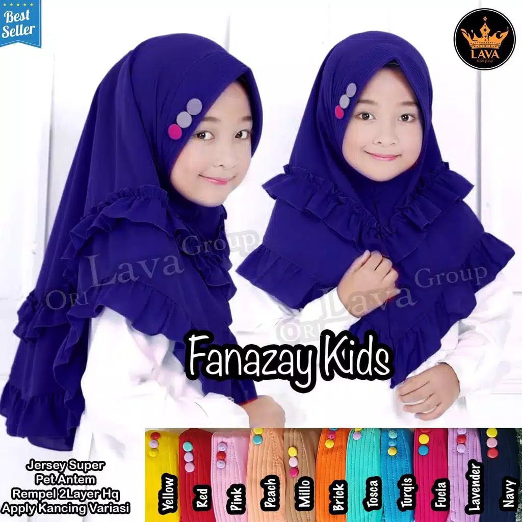 ALFATIH STORE / Jilbab Anak Rempel 2 Layer Ped Kancing 3 / hijab jilbab Anak Murah