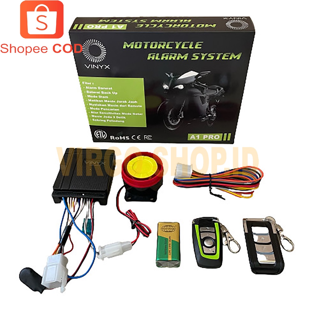 Alarm Motor VINYX A1 Pro Remote Stater Jarak Jauh + Baterai Mesin Jeda Honda Yamaha Suzuki Universal / Alarm Motor / Alarm Vinyx Injeksi / Vinyx Alarm Motor Injeksi