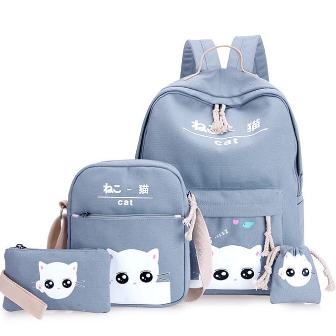 KSO_BAG - Tas Ransel Anak Wanita Terbaru 2021 Kekinian Backpack Kucing Malu 4in1 Korean Style Murah