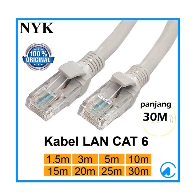 NYK Kabel LAN UTP Cat 6 RJ45, digunakan untuk Internet PC/Laptop/Router wifi - 30 Meter