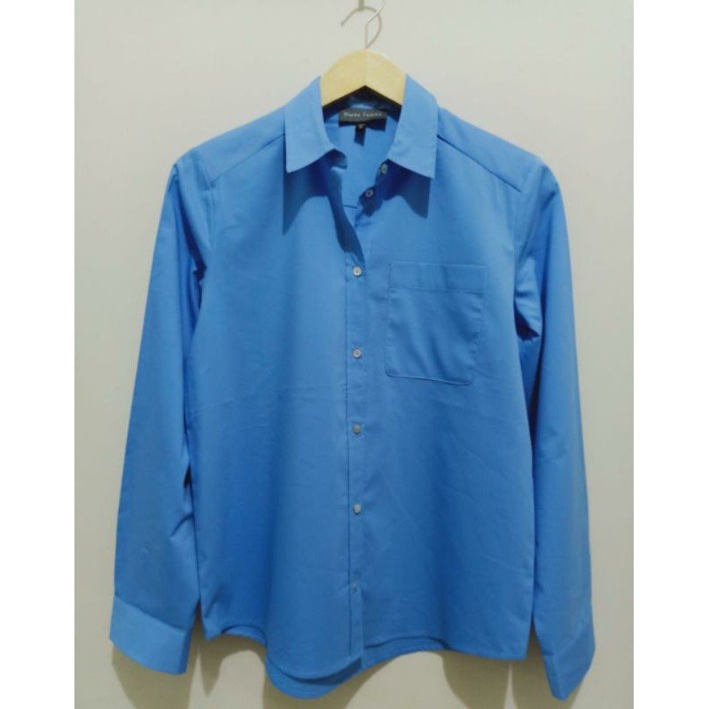 Unpeu Femme Atasan Kemeja Wanita Lengan Panjang Biru Formal