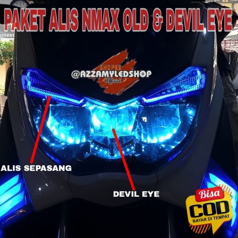 Paket lampu motor DRL alis lampu alis nmax old Yamaha nmax free demon eye devil eye kualitas grade A super terang