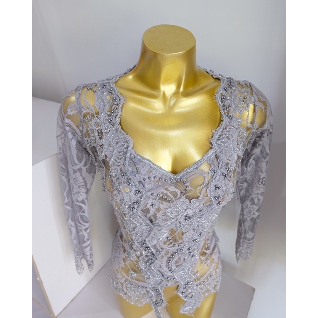 kebaya brokat payet abu coklat nude lilac