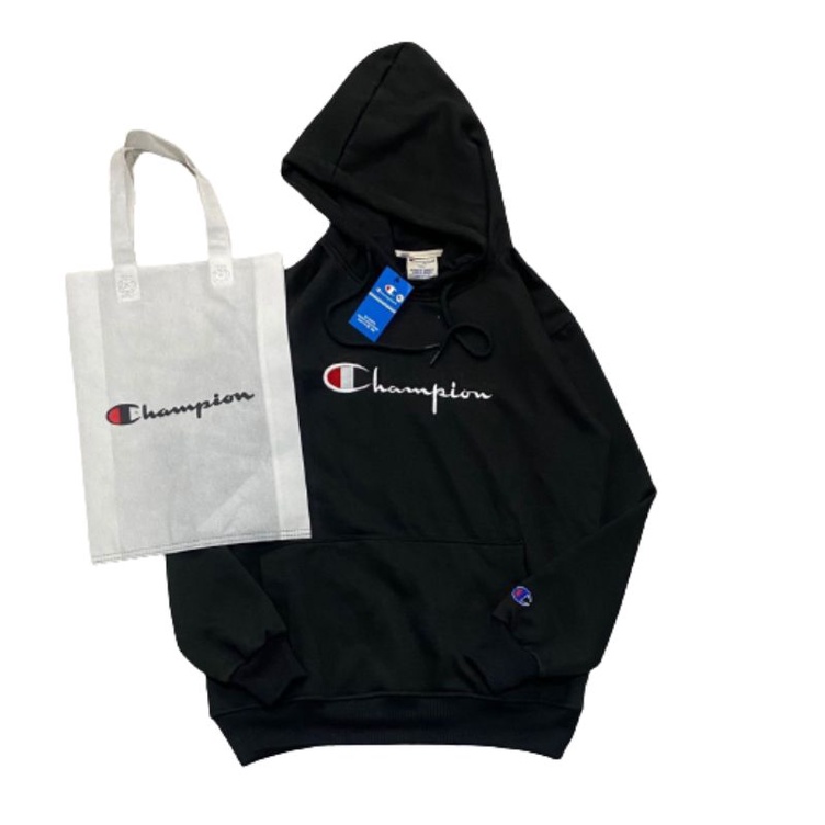 CHAMPION HOODIE USA BIG SCRIPT EMBROIDERY BLACK