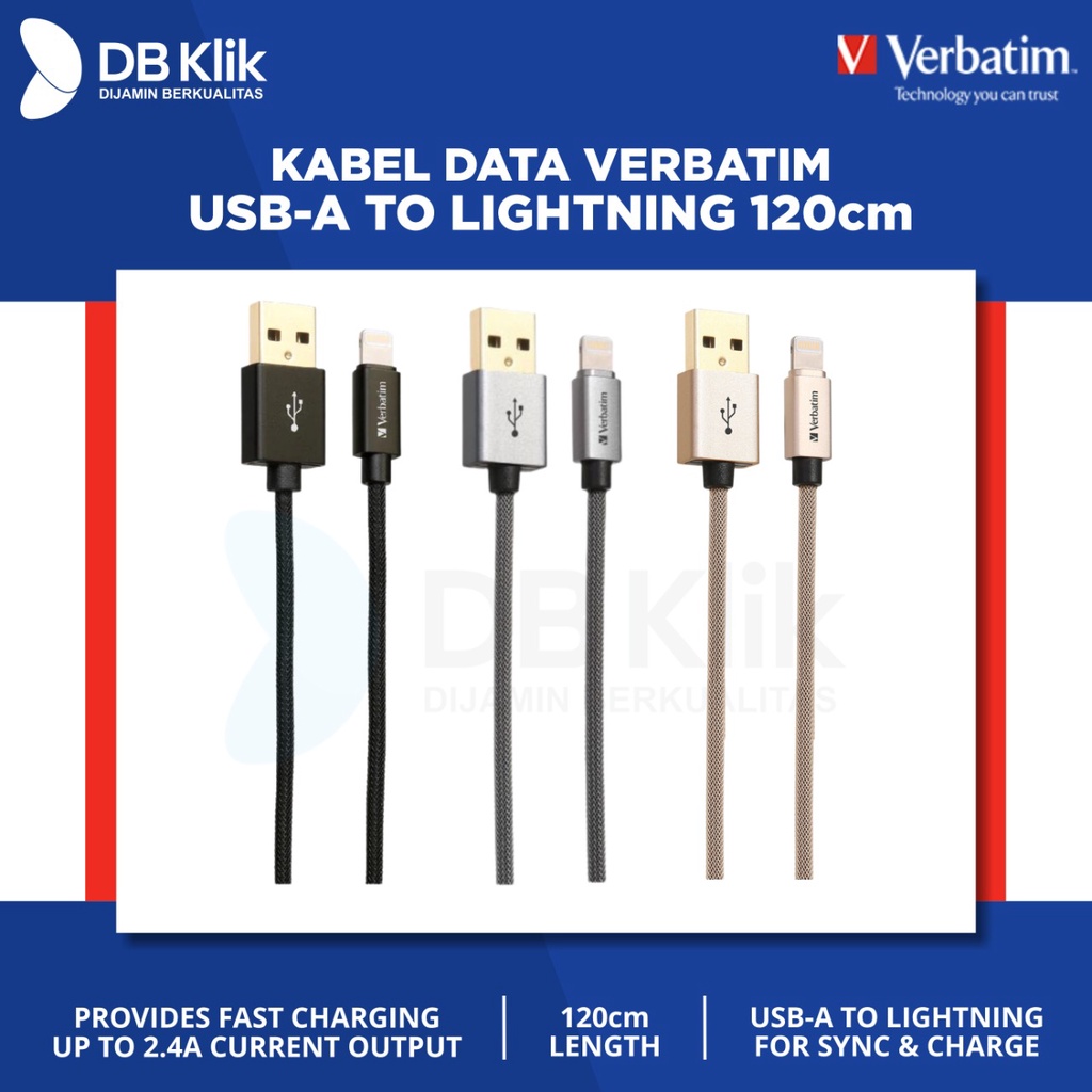 Kabel Data Verbatim 2.4A 120cm MFI USB-A to Lightning Sync &amp; Charge