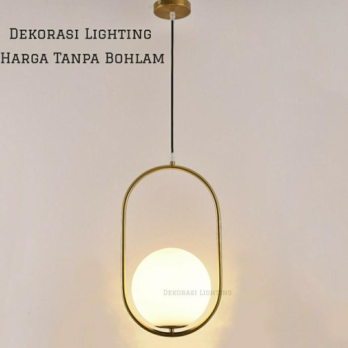 L472 Lampu gantung gold bola kaca susu modern minimalis bentuk oval