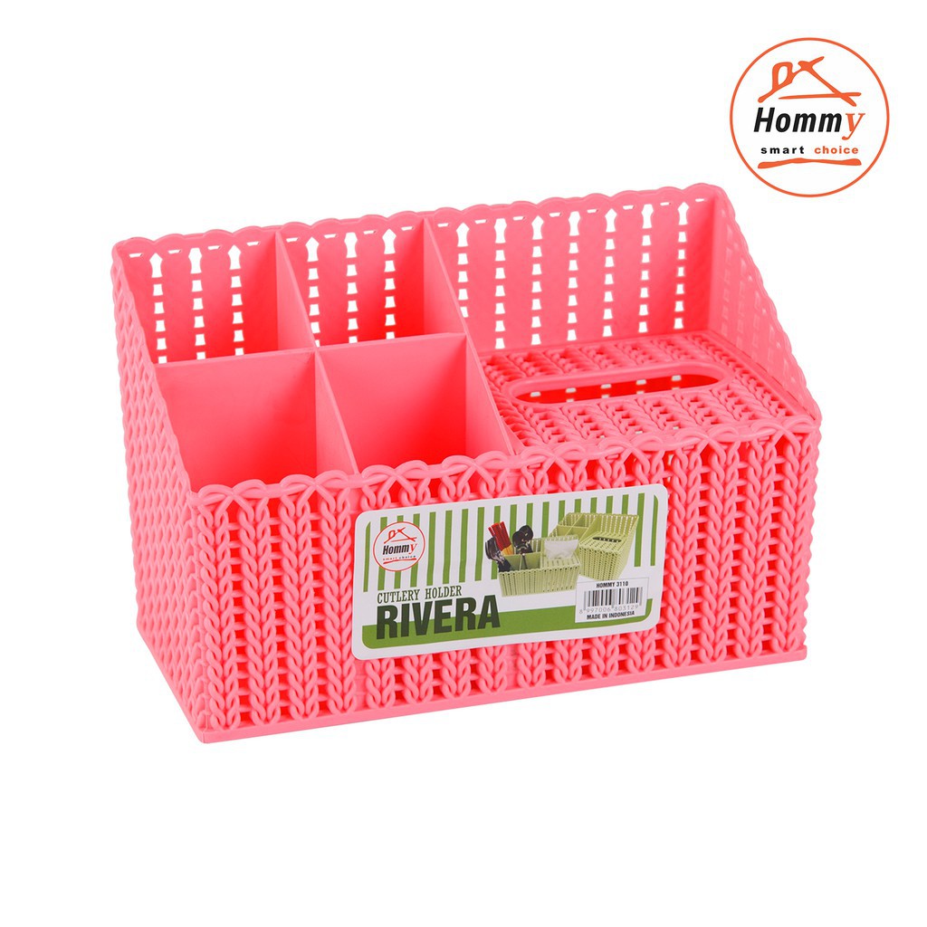 Tempat Sendok + Tissue Hommy Rivera Tempat Kosmetik Rivera Cutlery Holder Anyaman Plastik