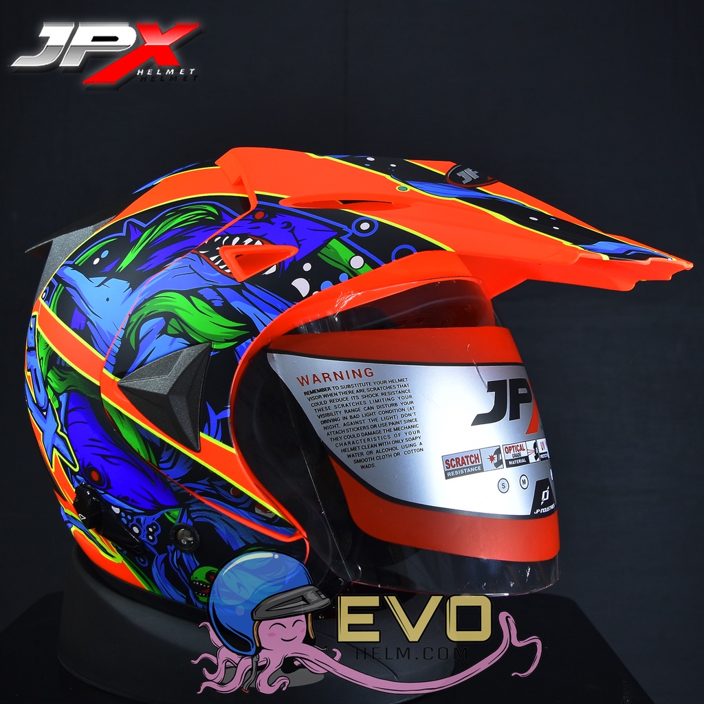 HELM JPX SUPERMOTO MOTIF SHARK JPX SEMICROSS TERBARU ORIGINAL HELM CROSS HALF FACE JPX JP HELMET - ONGKIR 2KG