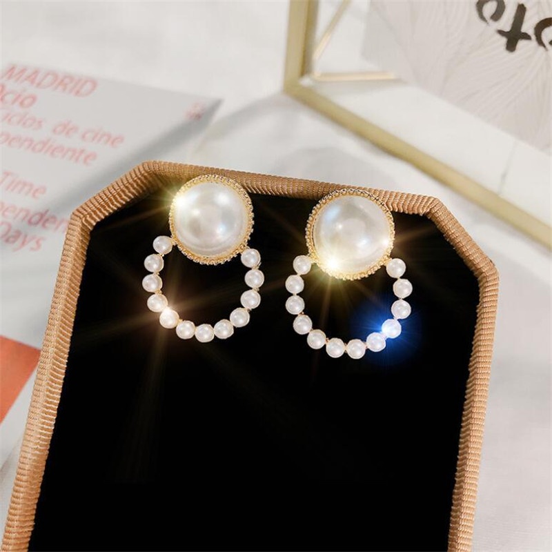 Korean Ins Styles Fashion Rhinestone Geometric Pearl Stud Earrings