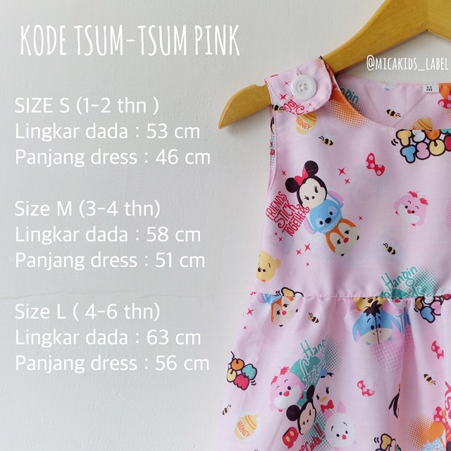 Dress tsum tsum anak daster anak soft pink