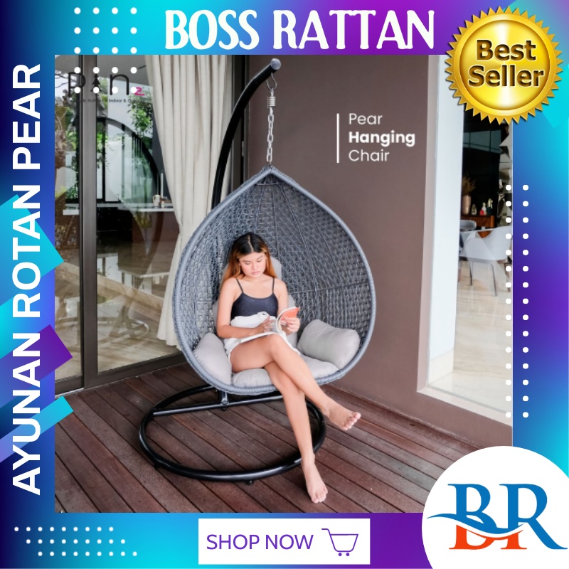 Kursi Ayunan Anyaman Rotan Sintetis Gantung Pear Anak anak Dewasa Malas Santai Nyaman Empuk Halaman 