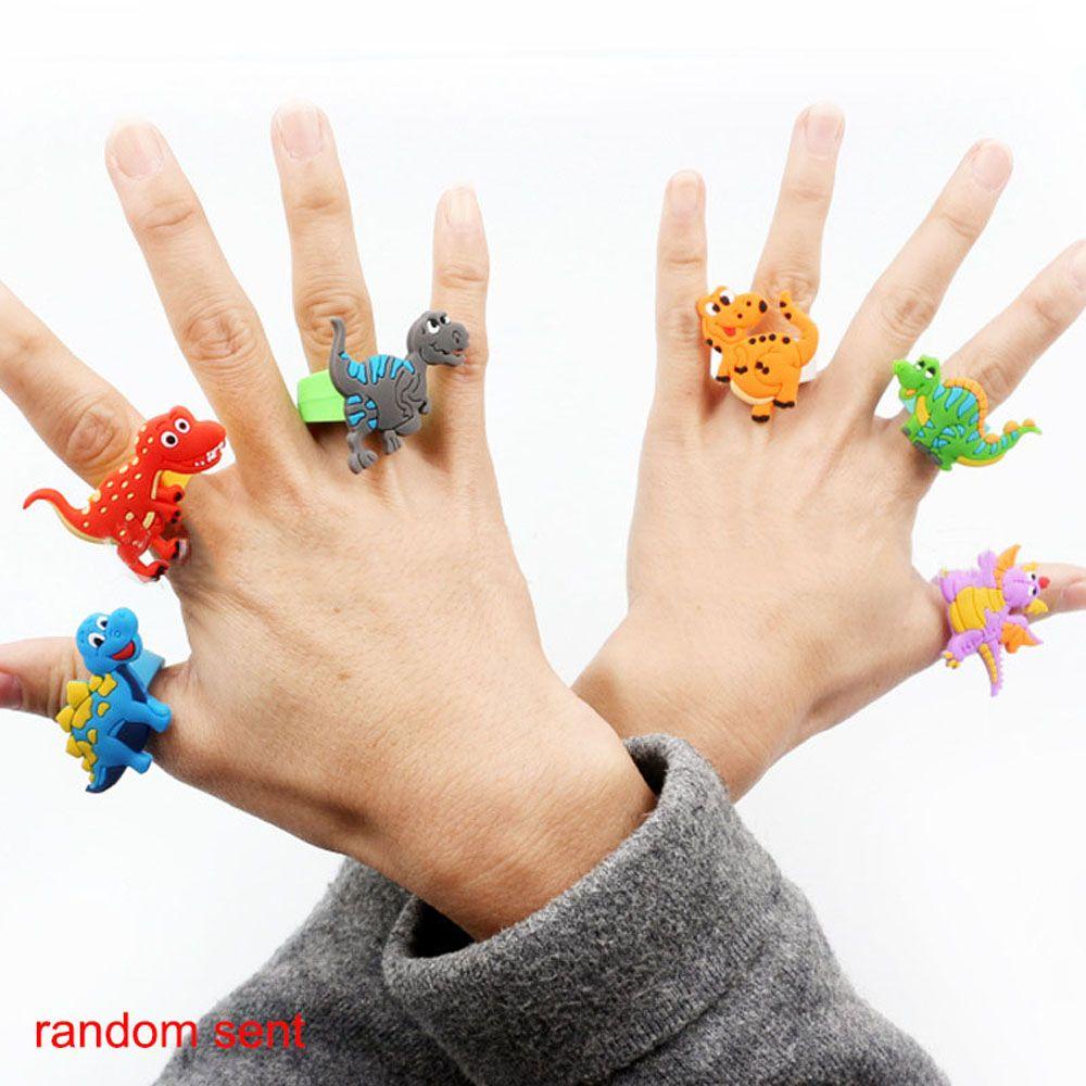 Cincin Dinosaurus Agustina 6 Pcs PVC Kartun Lucu Karet Aksesoris Fashion