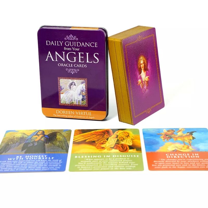 Daily Guidance Angels Oracle dengan Kotak Kaleng pinggiran Emas