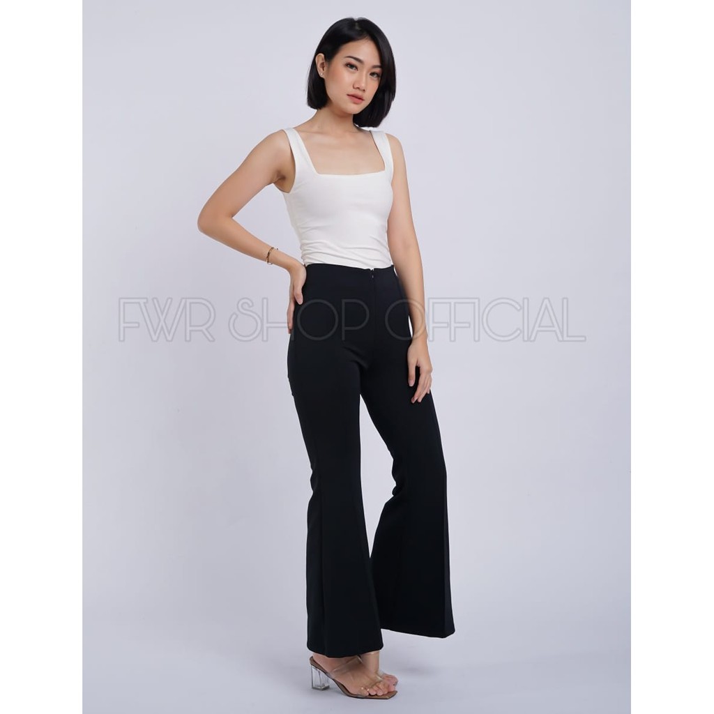 FWR - Celana Cutbray Highwaist Zipper Scuba list depan 2191