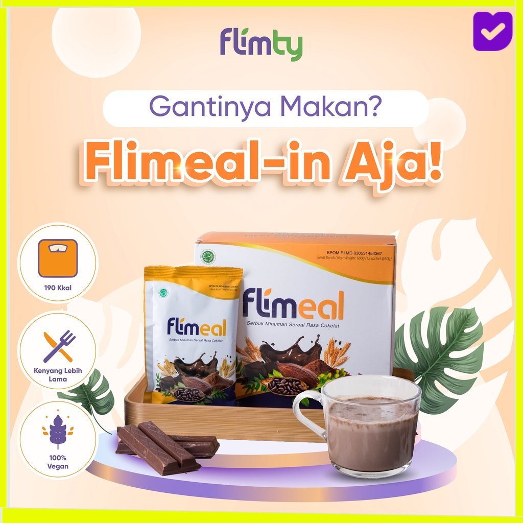 

Flimeal (Meal Replacement) by Flimty - 1 Box (isi 12 sachet) - Coklat BPOM HALAL DAYLINE