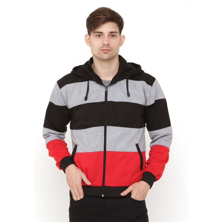 JAVA SEVEN Sweater pria / Sweater resleting depan / Penutup kepala hoodie / Fleece belang ISL 024