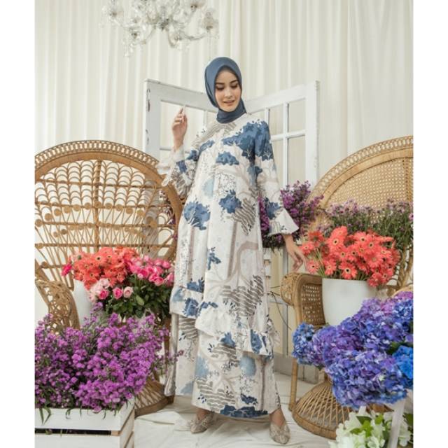 (Ready Stock) Melati Dress Creamy Blue M, L Wearing Klamby
