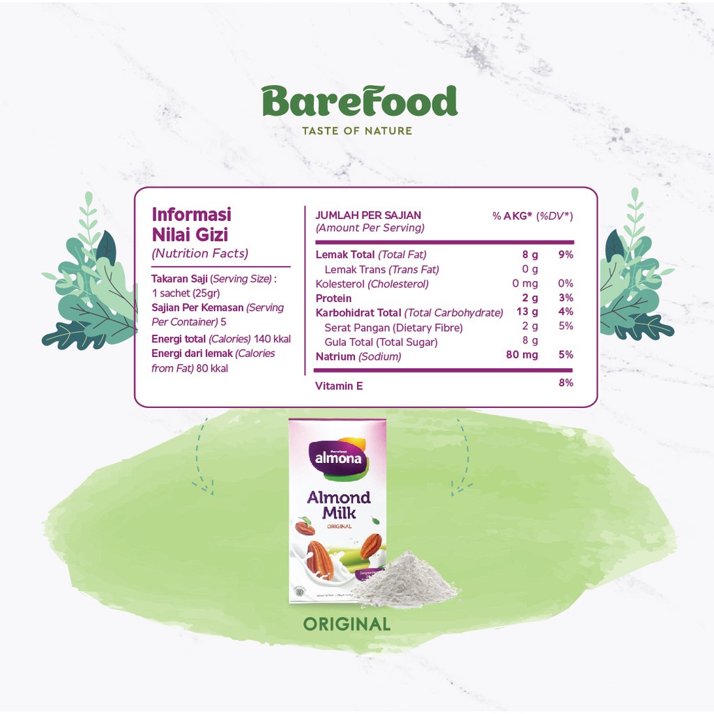 Barefood Almona Almond Milk Pelancar ASI Booster Green Tea Matcha 175g