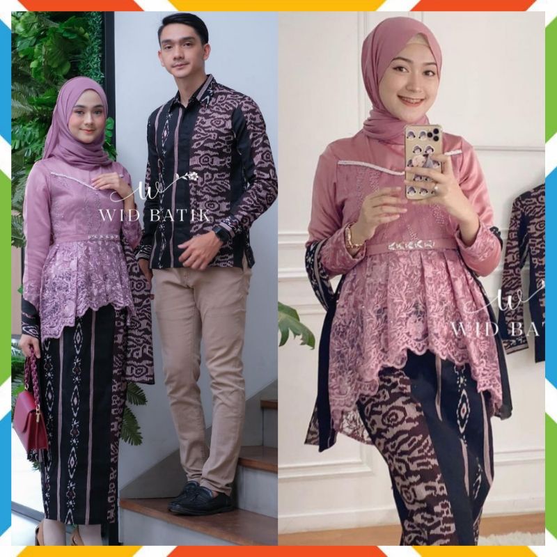 SET COUPLE KEBAYA BATIK ALEENA SONGKET PURPLE MODERN KALENA TERBARU MURAH BAJU WISUDA OUTFIT KONDANG