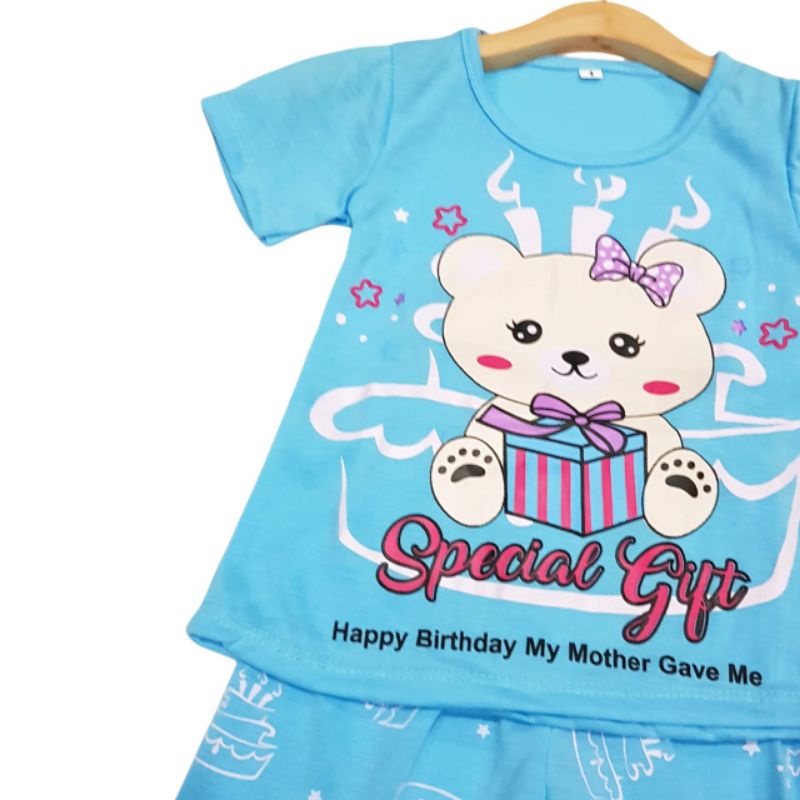 SETELAN SIKUNING PAKAIAN ANAK PEREMPUAN 2-7 TAHUN MOTIF BEAR KADO SPECIAL GIRL PINK FANTA BIRU PEACH