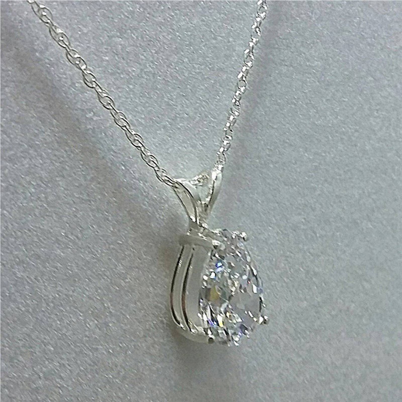 Simple Design Silver Color Necklace For Women With Single Crystal Pear CZ Stone High Quality Timeless Style Jewelry