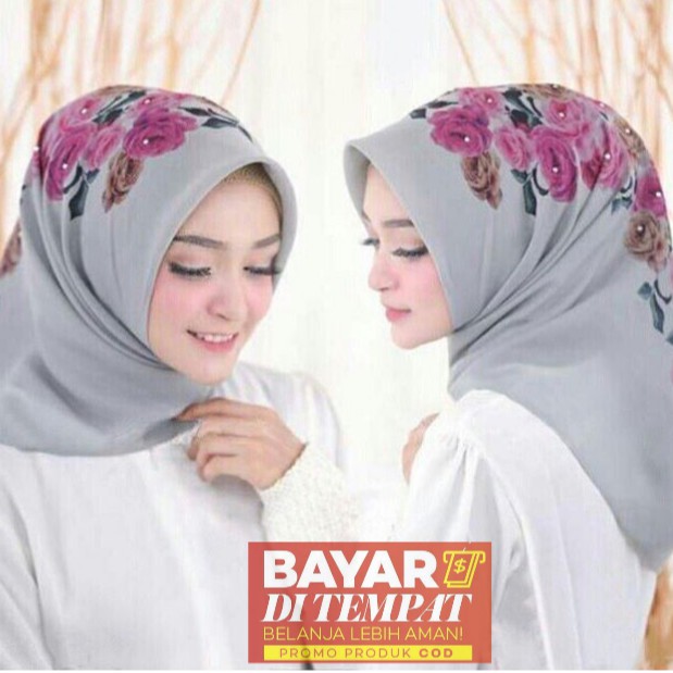 Hijab segi empat Bella square printing motif bunga mawar grade A
