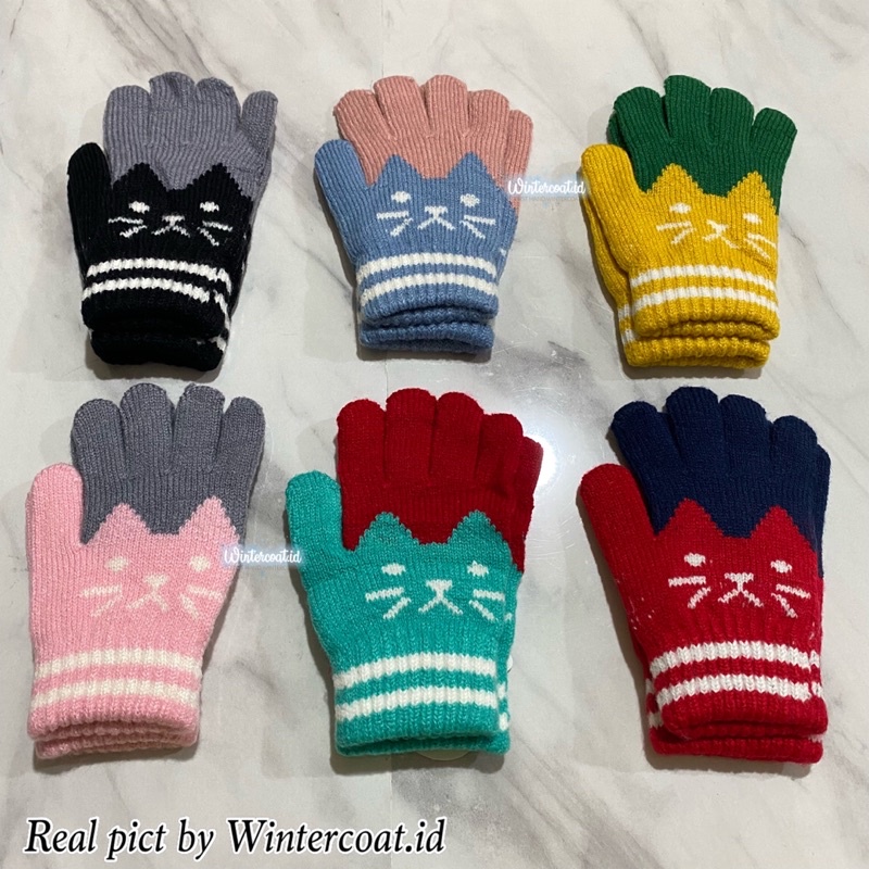 Sarung tangan anak winter rajut musim dingin kids gloves knitted knit hangat balita cat kucing