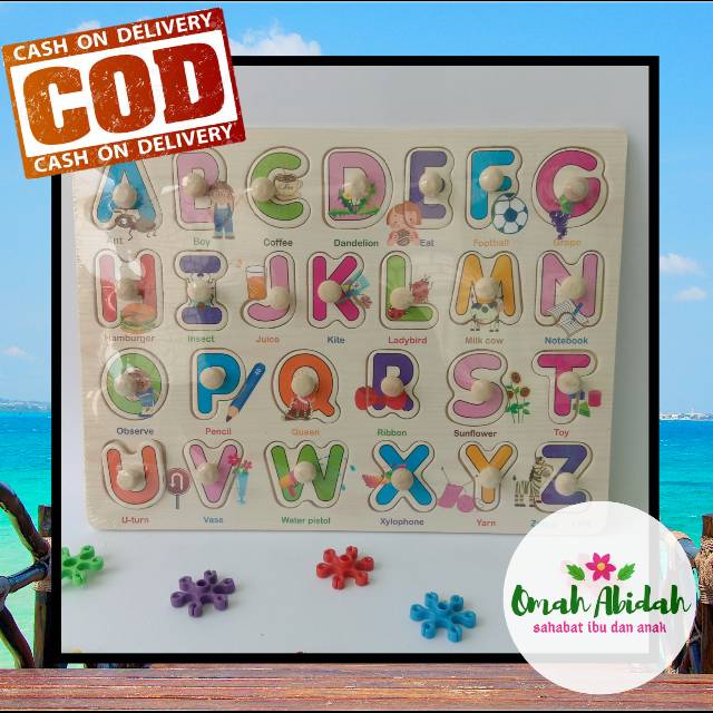PUZZLE KNOP HURUF - PUZZLE KAYU ALPHABET - ABJAD - KNOB
