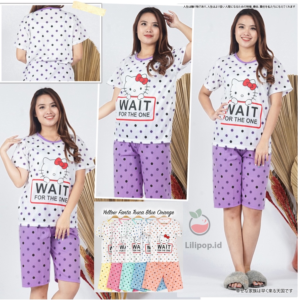 Baju Tidur Wanita 3/4 Stelan Celana Pendek Baby Doll Bahan Kaos Murah