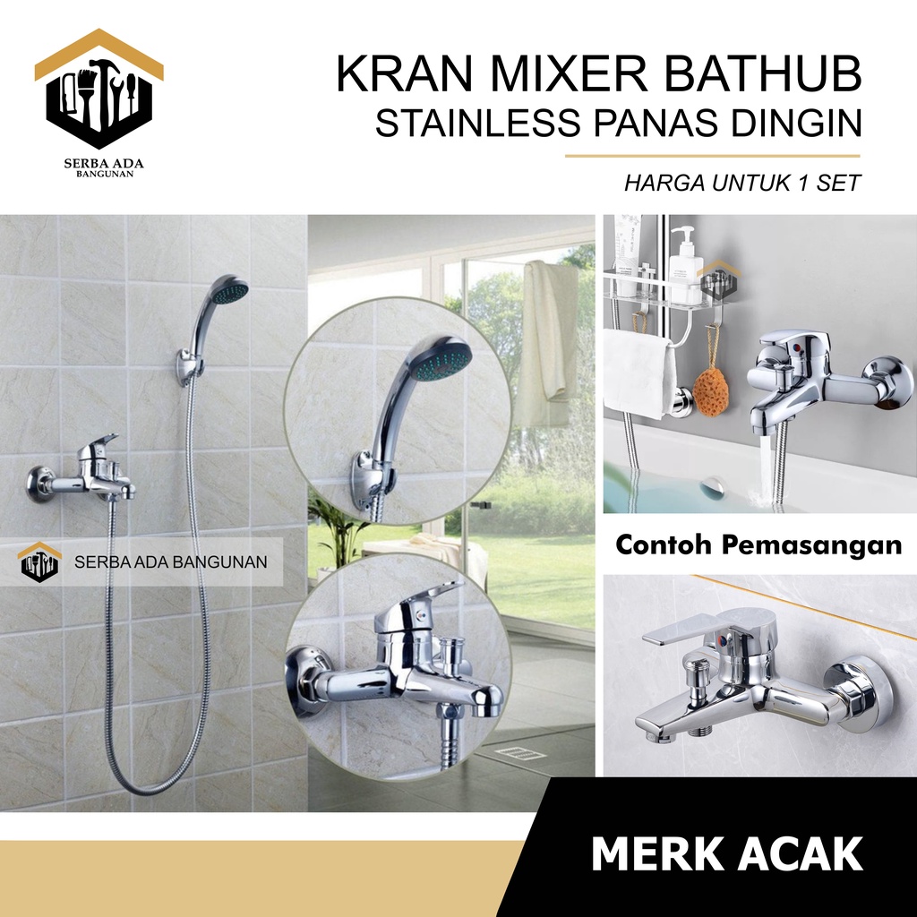 KRAN SHOWER KERAN MIXER BATHUB KAMAR MANDI TOILET AIR PANAS DINGIN - KERAN BATHTUB 2 CABANG TANAM