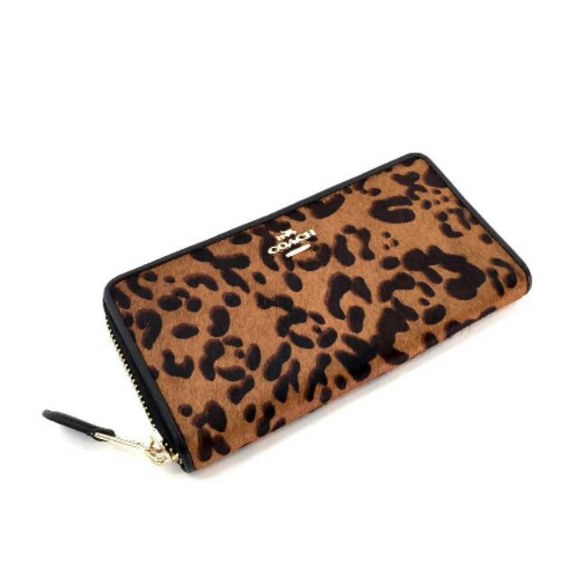 Coach Accordion Wallet Haircalf Leopard kulit dompet motif original authentic